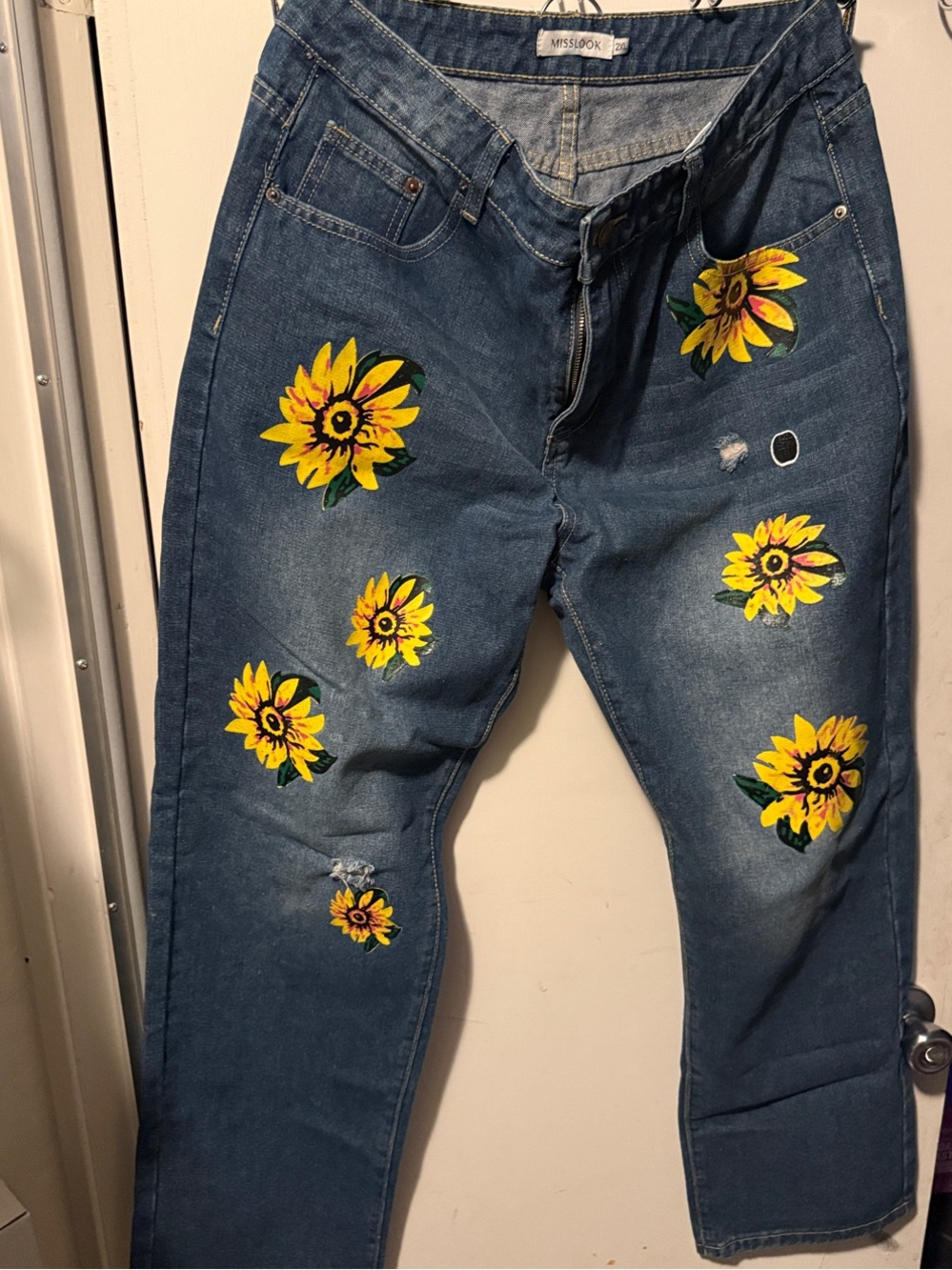 MISSLOOK Women's Indigo Straight-Leg Denim Jeans floral print